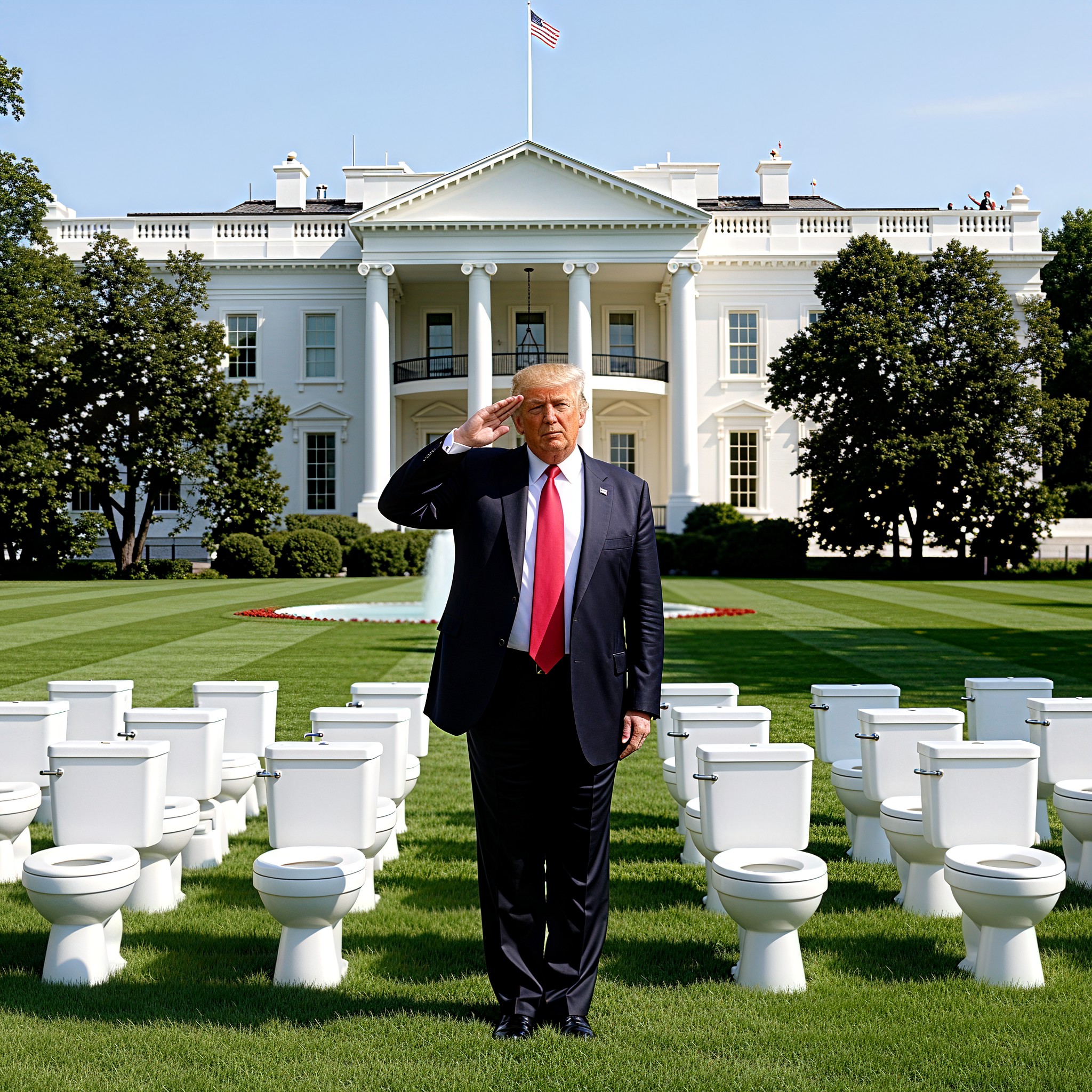 Trump saluting his brigade of toilets